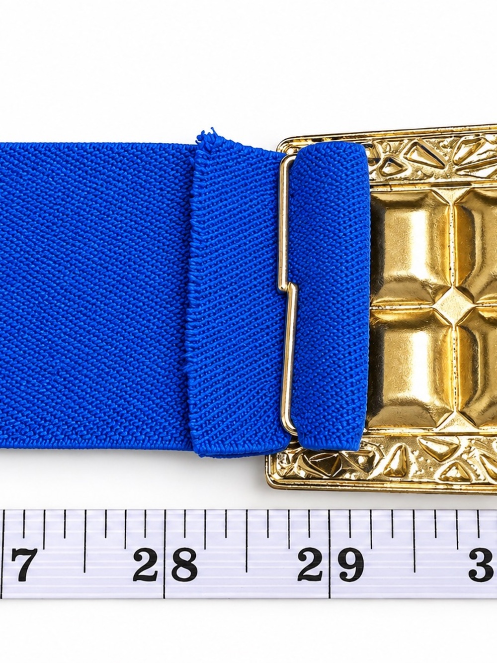 Vintage Cobalt Blue Stretch Belt Gold Tone Jeweled Buckle Adjustable - Picture 6 of 6